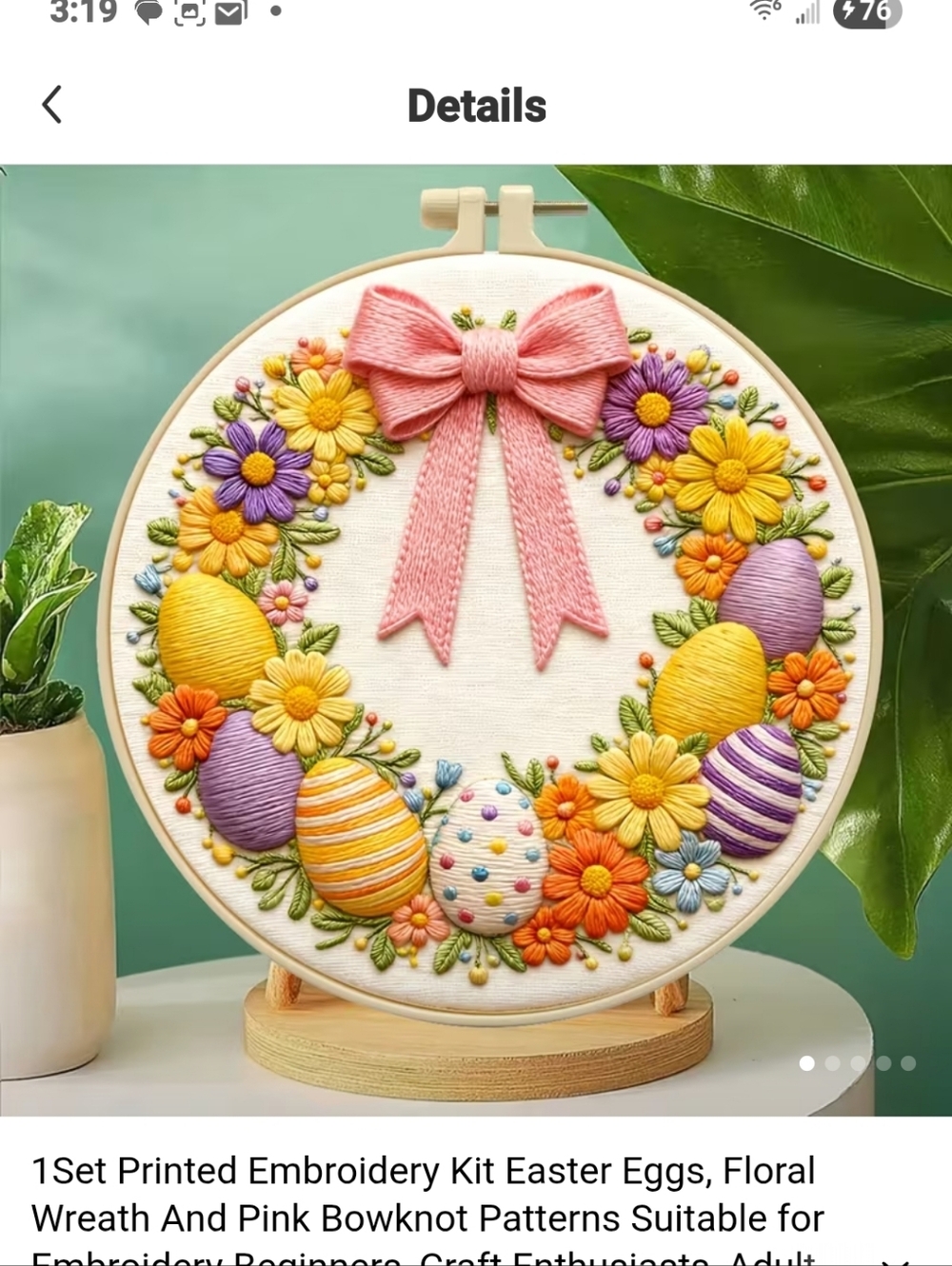 Nre Embroidered Easter Egg Floral Wreath with Pink Bowllr4